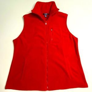 Chaps Petite XL Full Zipper Front Red Fleece Vest Pockets